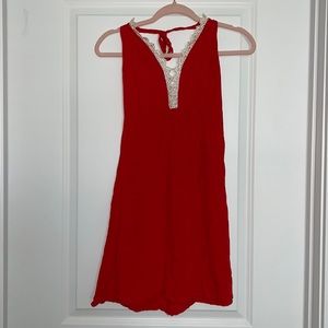 Handmade Bright Red Halter Backless Short Dress